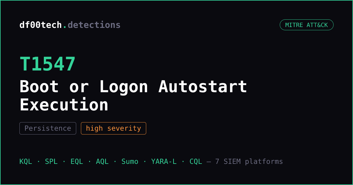 Atostat T1547 Detection: Boot or Logon Autostart Execution (KQL, SPL, Sigma + 5 ...